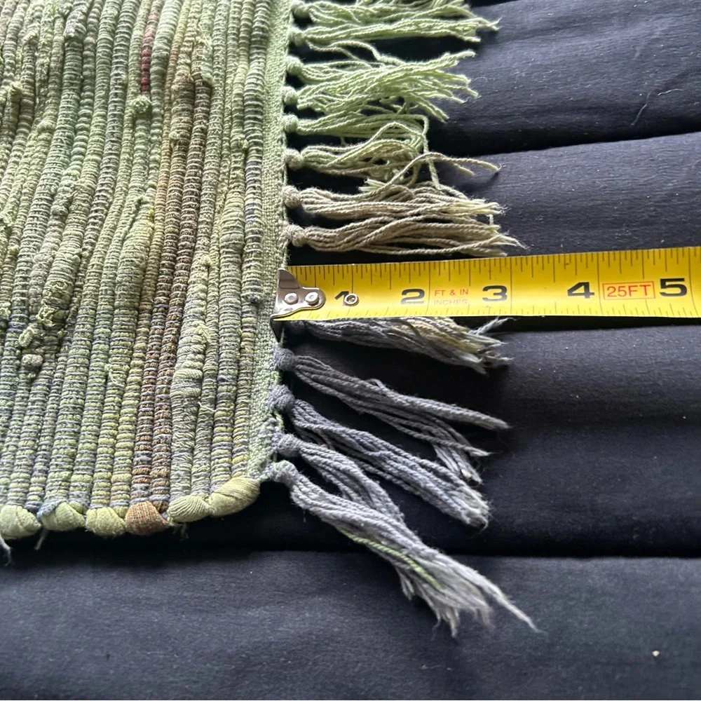 Handwoven Chindi Rag Rug with 3” Fringe Washable Rustic Boho Jute Trim #1015252